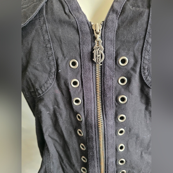 Vtg Harley-Davidson Womens M Corset Halter Lace Up Zip Embroidered Top Y2K - Picture 5 of 15